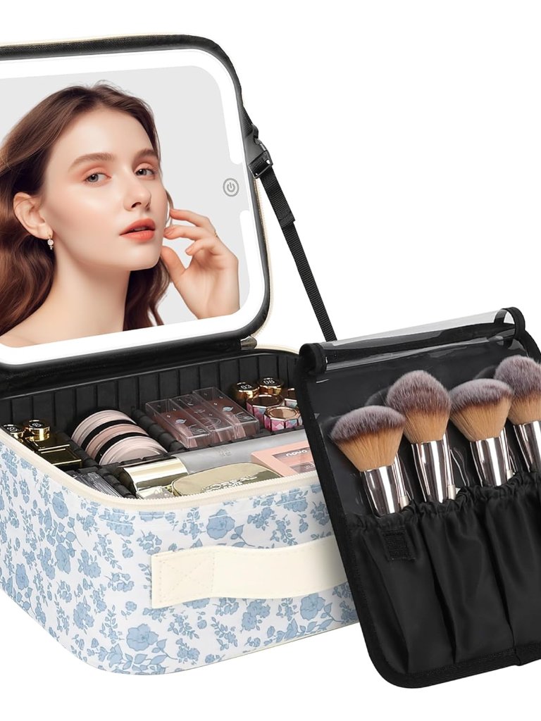 Makeup Bag With Led Mirror, Travel Cosmetic Bags For Women Girls Portable Train
